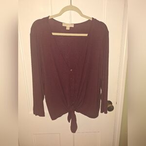Michael Kors Maroon Tie-Front Top